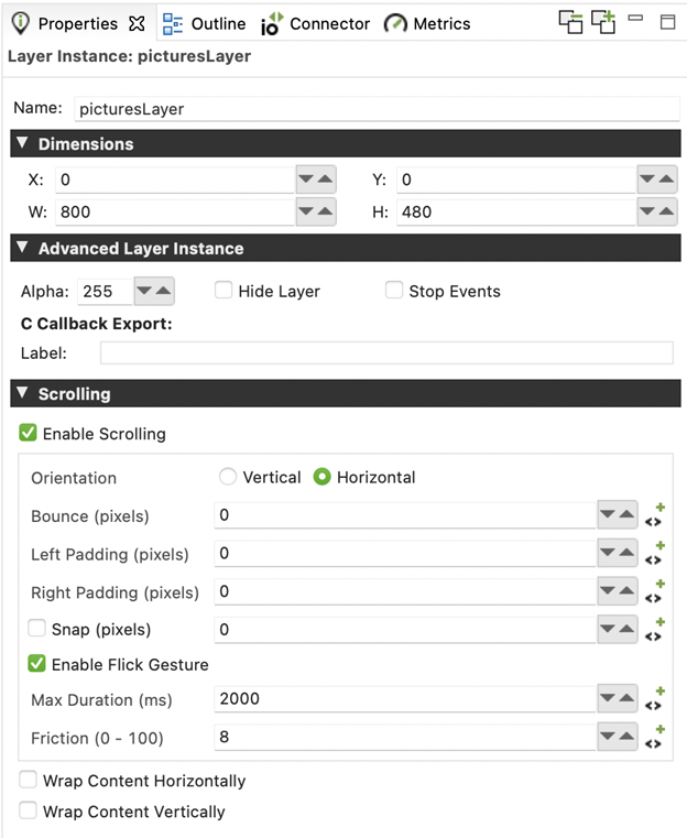 Properties for scrolling